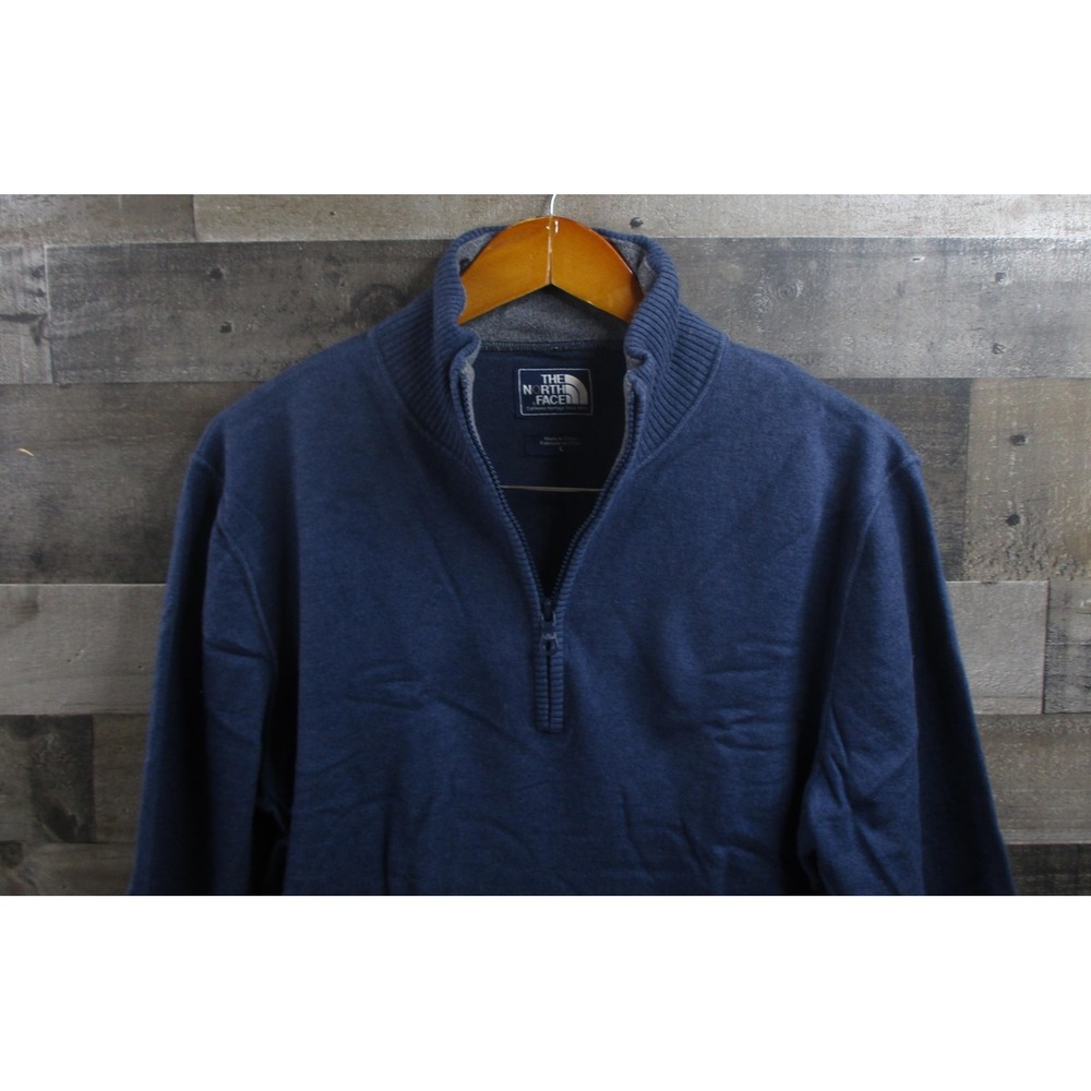 The North Face Sweater Mens Large Navy Quarter Zip Wool Cotton Blend Pullover